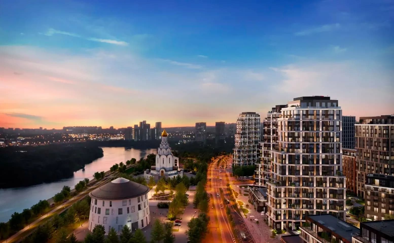 Primavera на закате с видом на реку