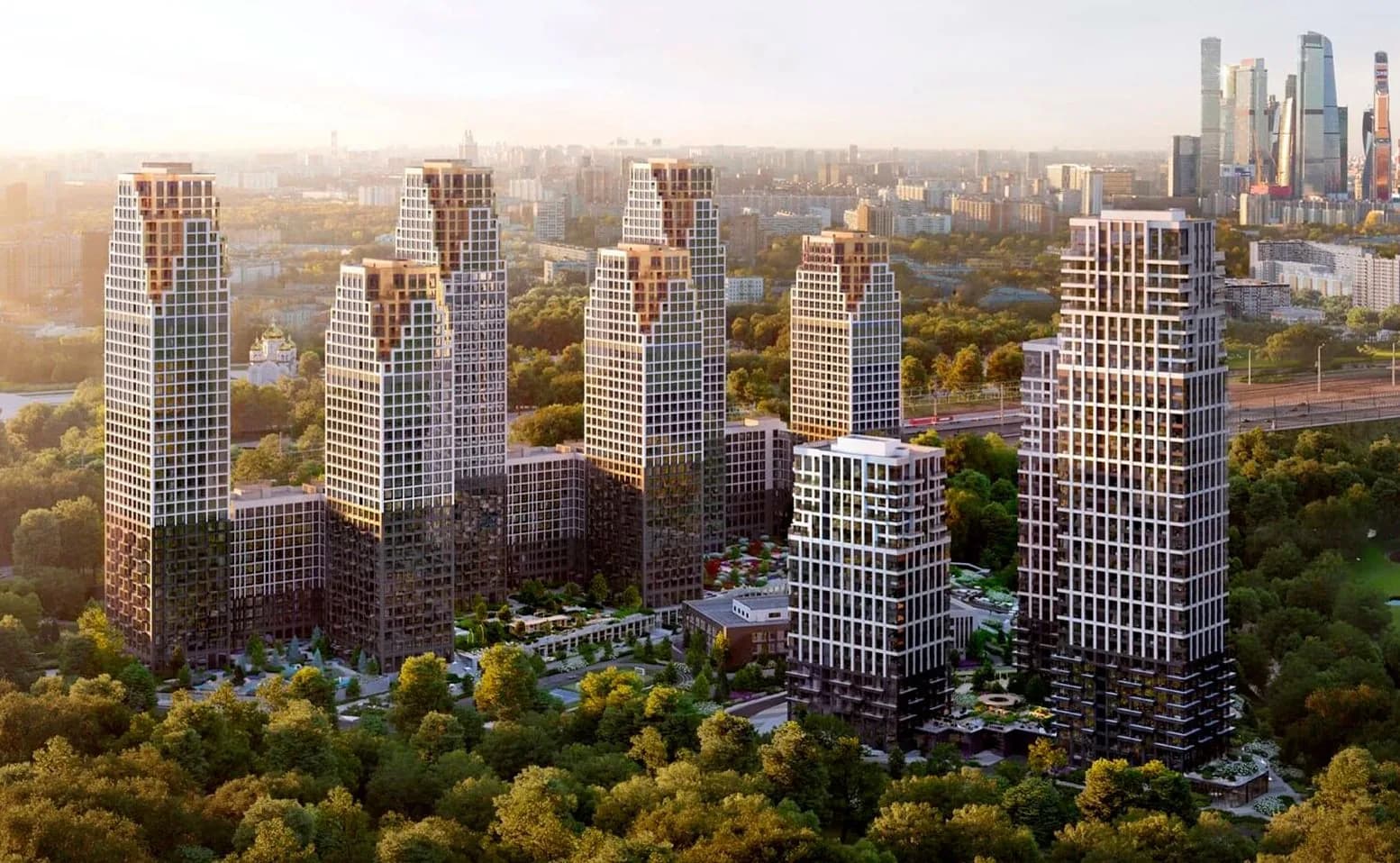Квартал «Нова» с высоты и Москва-Сити вдали
