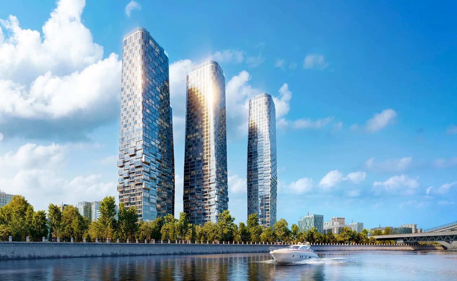 Башни ЖК «Ривер Парк Кутузовский» над Москвой-рекой