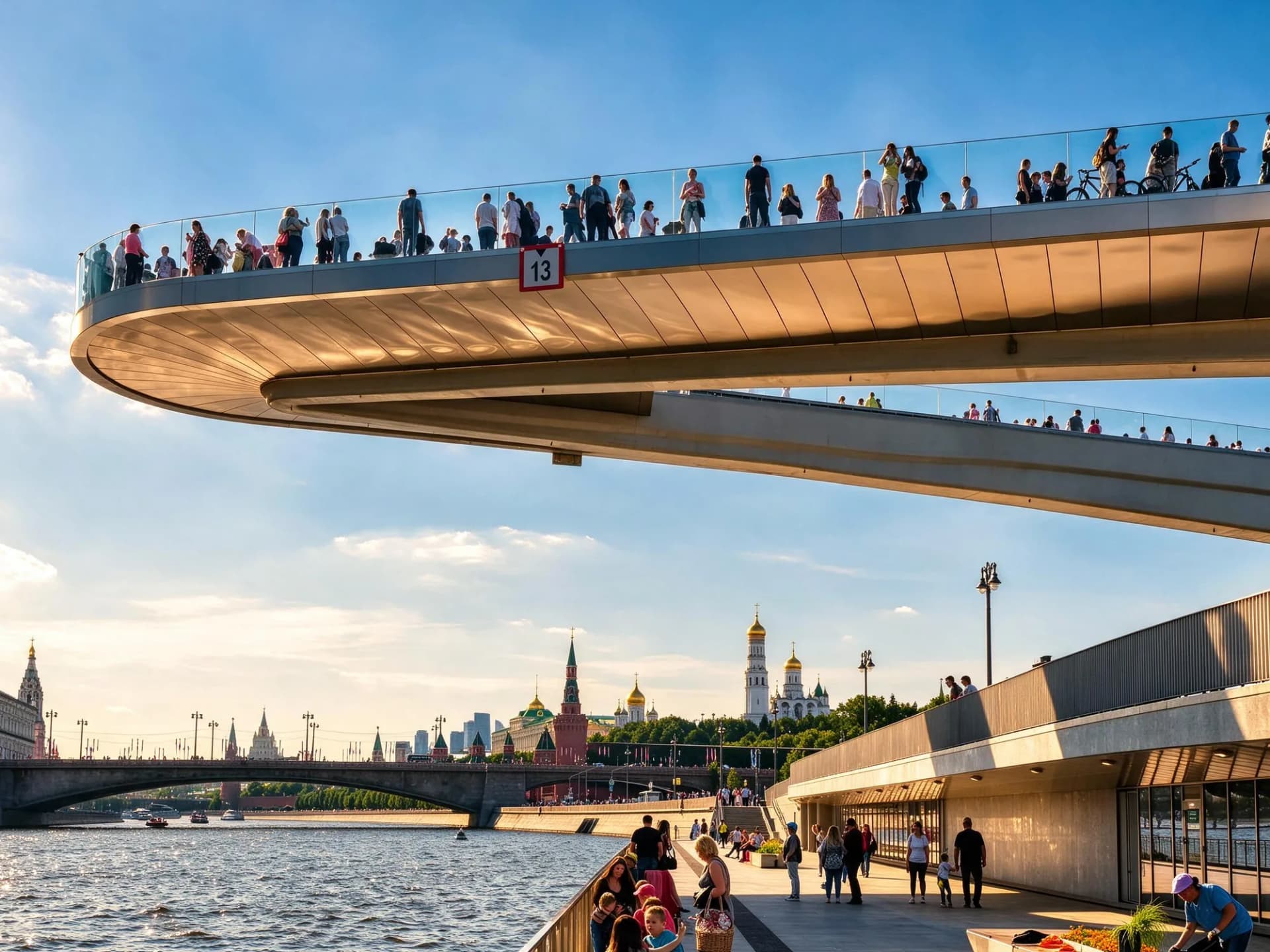 Парящий мост в парке «Зарядье» над Москвой-рекой