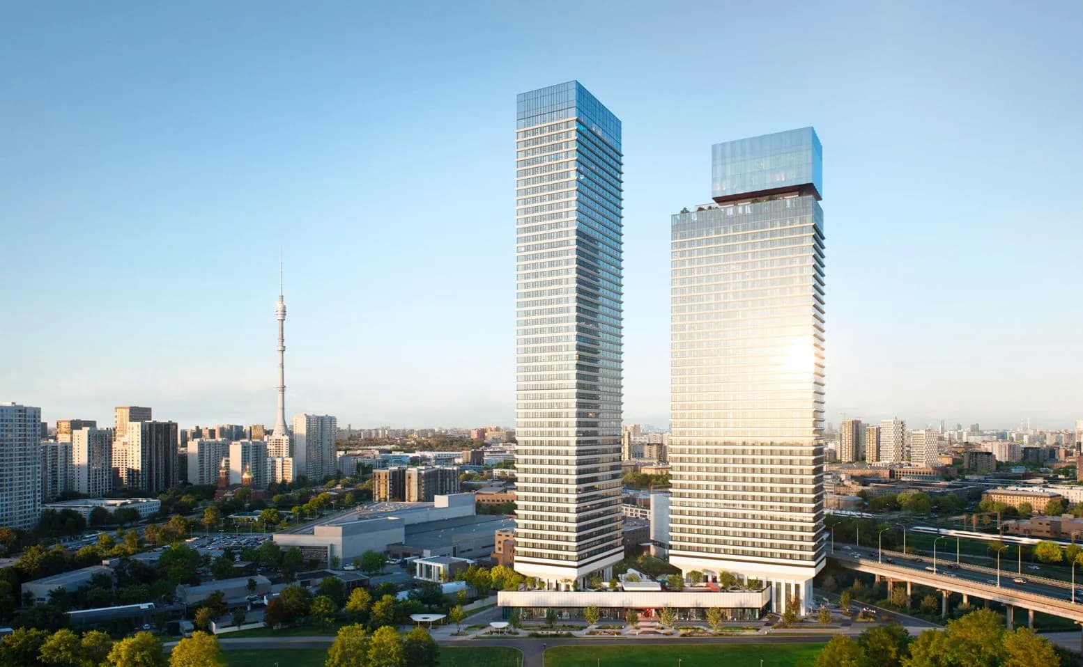 Две башни ЖК TATE над Марьиной Рощей и Останкинская башня вдали